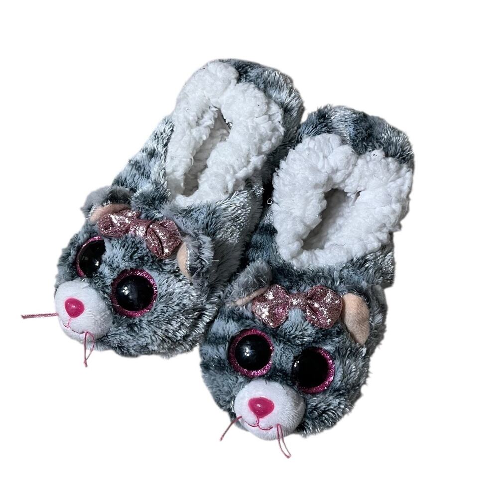 TY | Gray Beanie Boos Slippers Socks Kiki Kitty Cat Girls Size 11-13 EUC